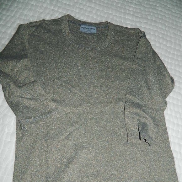 Michael Stars Green/Grey Metalic 3/4 Sleeve Top Med - Picture 1 of 9